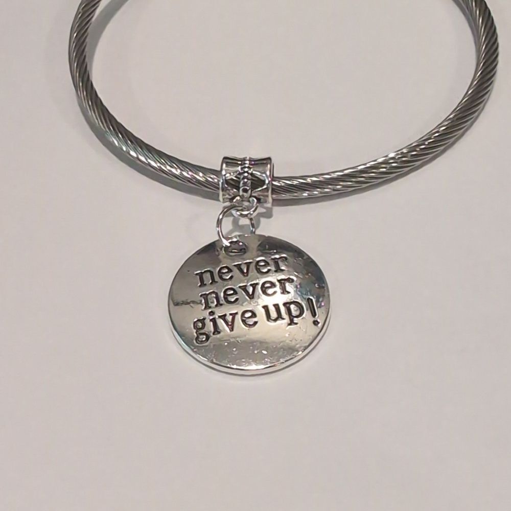 Silver Never Give Up Inspirational Dangle Charm for Pandora‎ Style Bracelet